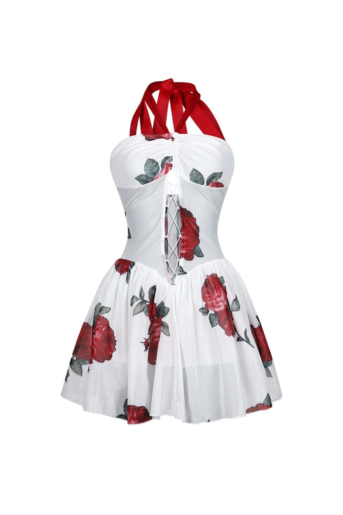 Cassandra Floral Halter Flare Mini Dress